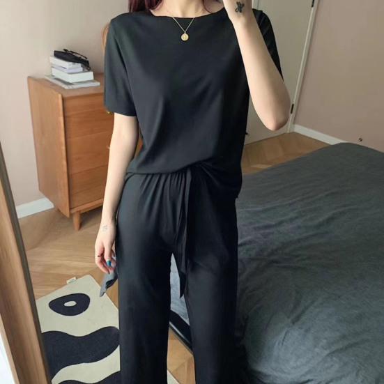 Женская одежда для дома, модный эластичный пояс, быстросохнущая женская одежда для дома, однотонный тонкий топ, брюки, одежда для сна, комплект одежды для сна