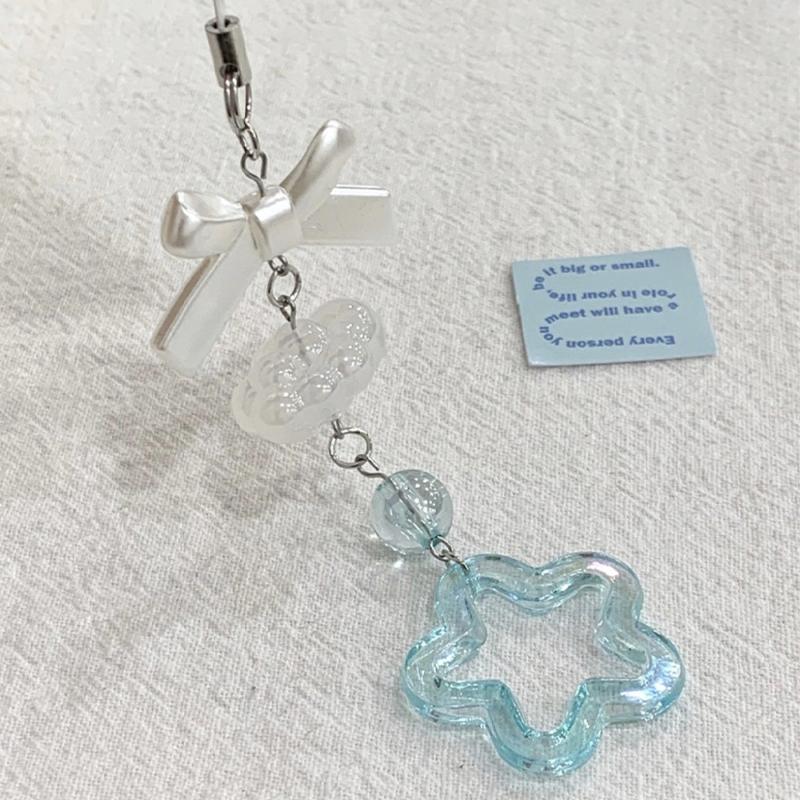 Multi-Color Acrylic Star Clouds Bowknot Beaded Mobile Phone Charm Chain Pen Bag Backpack Pendant Keychain Gift