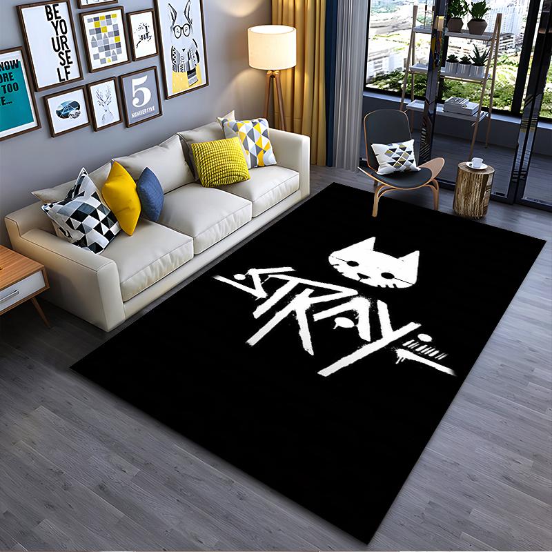 “Stray Cat Logo Design, Black and White Rug” Non-slip rug suitable for living room and bedroom sofas.