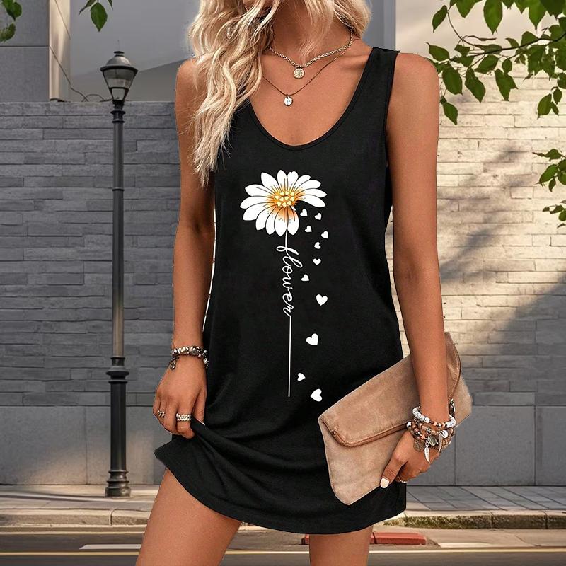 Женское платье из двух частей с принтом в виде цветка розы, без рукавов и круглым вырезом, свободное, мягкое и удобное, большого размера