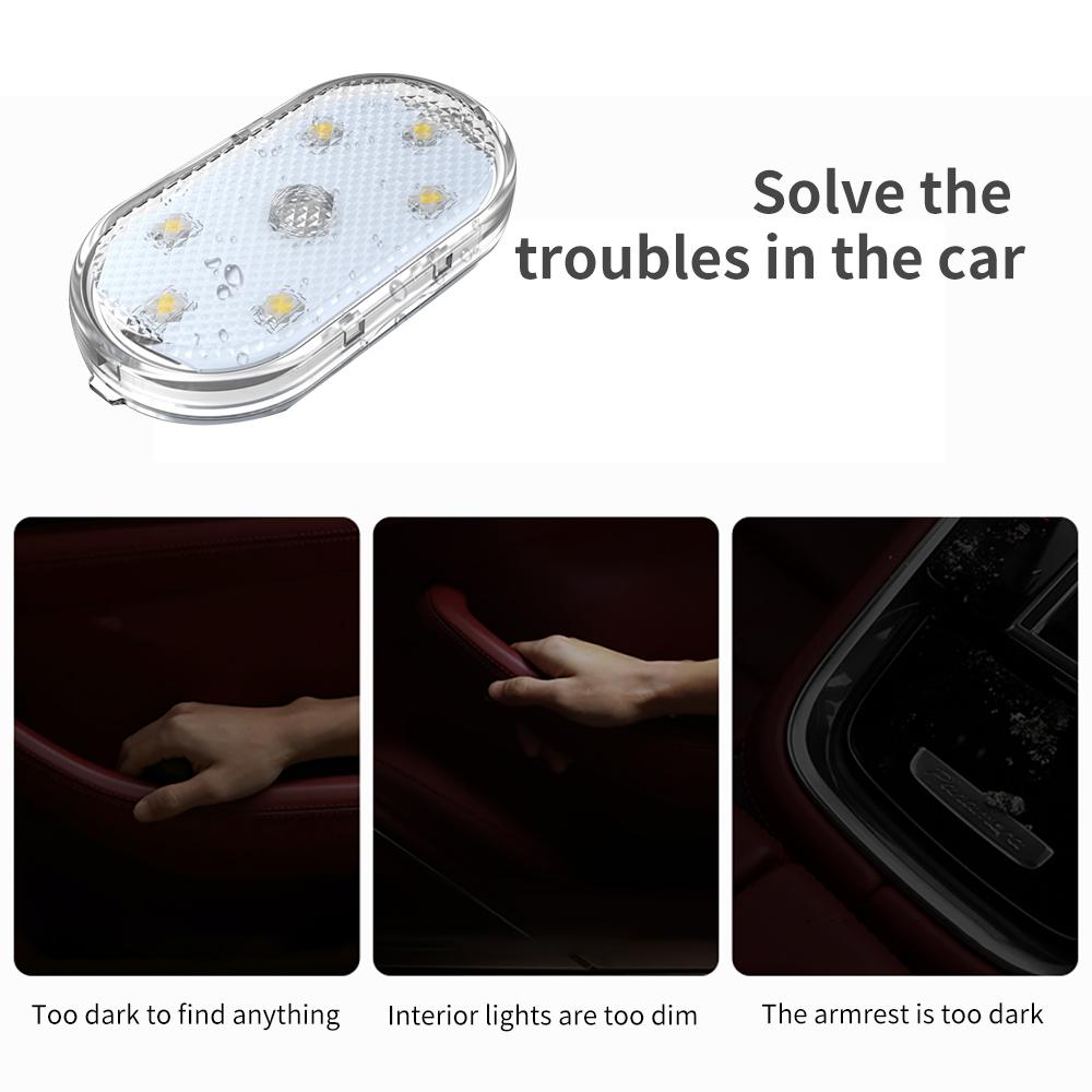 Velcro Adsorption LED Car Touch Lights Interior Dome Light Auto Roof Ceiling Reading Lamps Trunk USB Charging 6 LED Car Atmosphere Lamp
