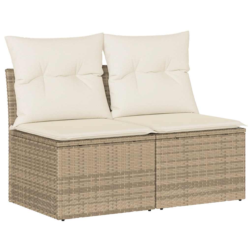 2 Piece Garden Sofa Set with Cushions Beige Poly Rattan & Acacia