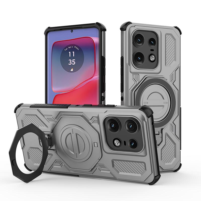 KEYSION Shockproof Magnetic Case for Motorola Edge 50 Pro 5G Upright Live Metal Ring Stand Phone Back Cover for MOTO Edge 50 5G