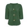 Women's Fashion Casual V-Neck Buttoned Seven Sleeve Cotton Linen Top