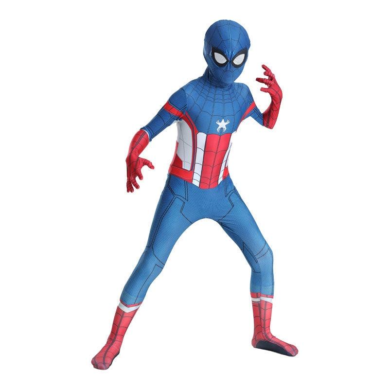 Kids Spider-Man Turns Captain America Costume Set with Mask Superhero Lycra 6-7 Years 140cm Blue/Red/White