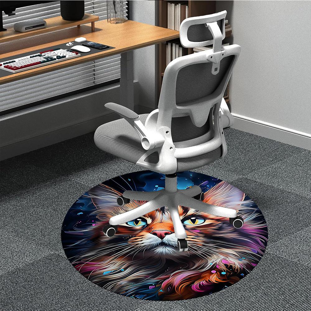 1PCFeline Whiskers Office Round Area Rug,  Mat Suitable For Office, Under Office Chairs Bedroom Living Room Home Decor, Room Deco