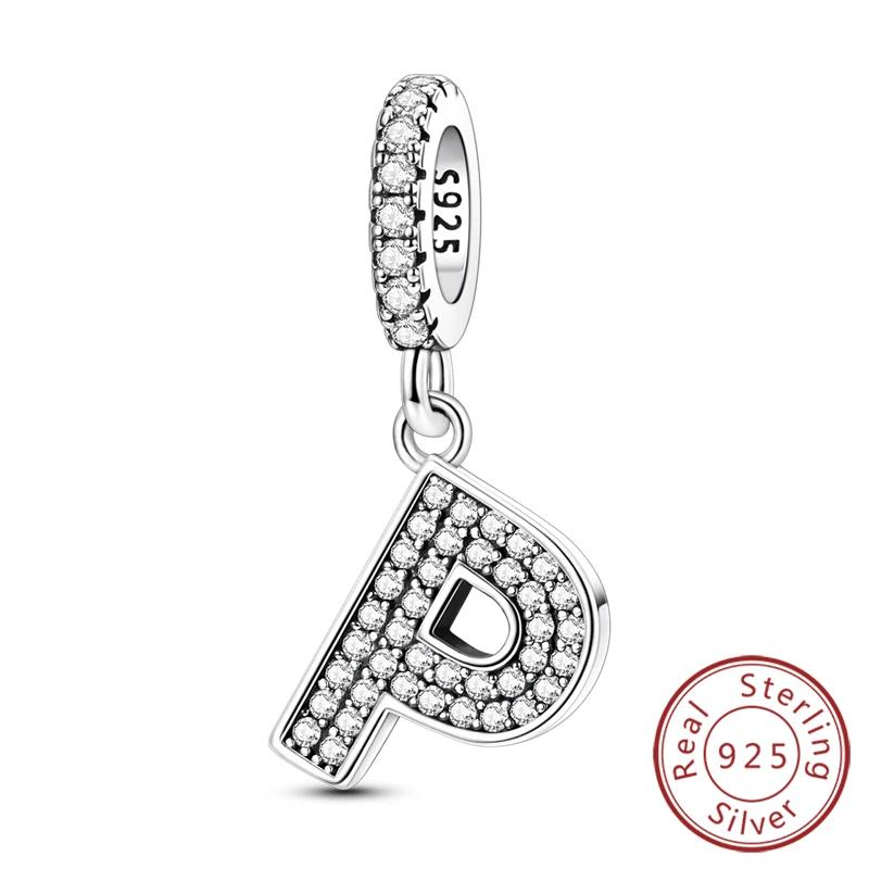 925 Silver Simple A-Z White Zircon 26 Letters Charms Beads Fit Bracelet Women Jewelry DIY Birthday Anniversary Gift