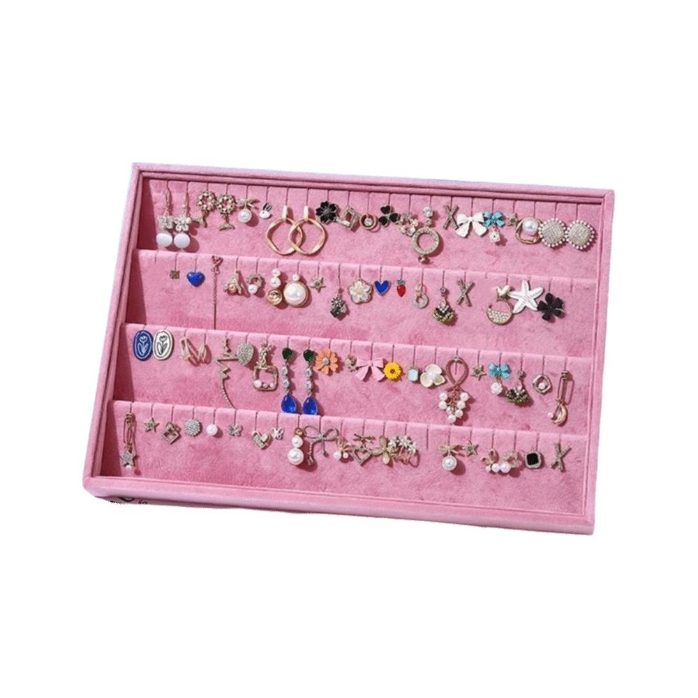 Elegant Velvet Jewelry Organizers Storage Necklaces Display Props Pink Earring Display Tray Bangle