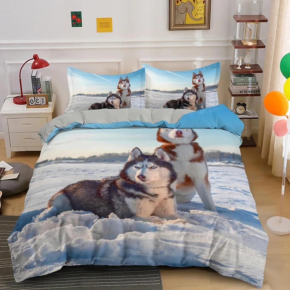Cute Dog Duvet Cover Twin Full Queen King Siberian Husky Bedding Set for Kids Teens Boys Girls Lovely Pet Animal Comforter Cover