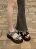 Thick-soled One-word Sandals Fairy Fairy Summer 2025 New Versatile Fairy Bow Non-slip Beach Shoes