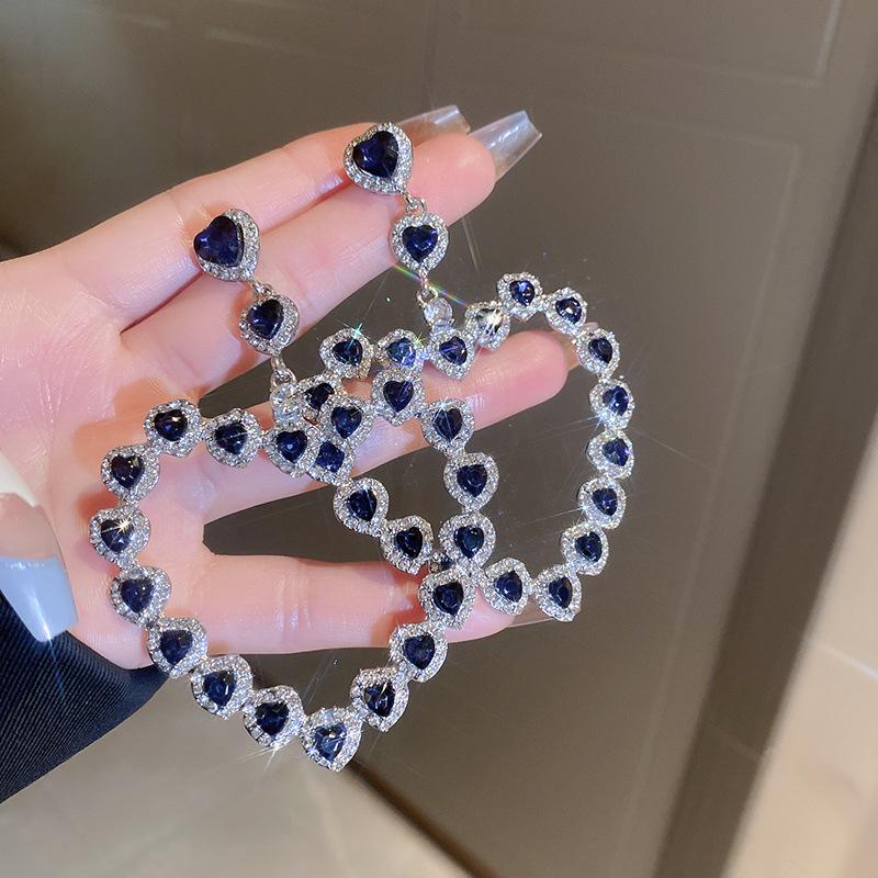 Преувеличенные серьги-сердечки из стерлингового серебра с кристаллами: Европейская и американская мода Высокая роскошь для женщин