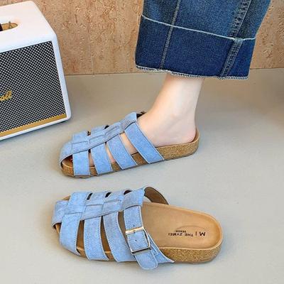 Ретро сумка голова тапочки женские летние для улицы 2025 новые плетеные свиная клетка шлепанцы на одном слове ленивые на одну ногу полутапочки