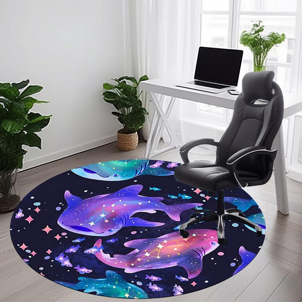 1pc Galactic Sharks Office Round Area Rug, Indoor Mat Suitable ForOffice, Under Office Chairs Bedroom Living Room Home Decor, Room Deco, D075