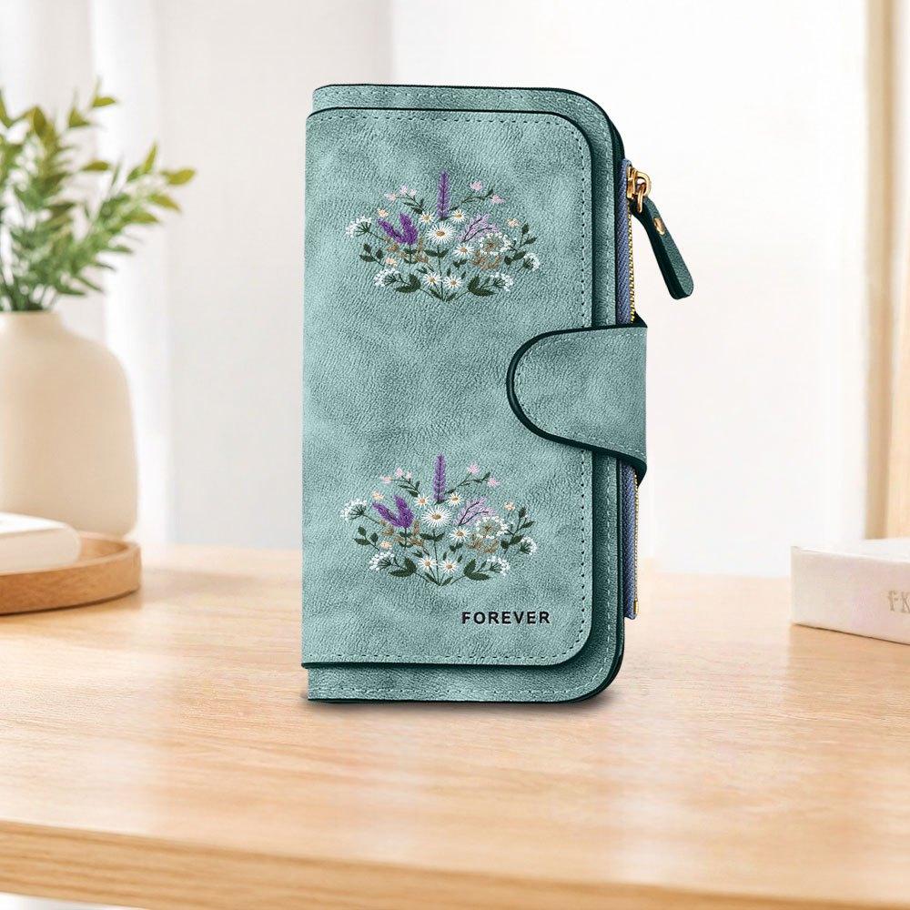 Floral long zipper wallet, large-capacity card holder, unisex clutch bag, stylish zippered coin purse, suitable for daily use, a great gift for