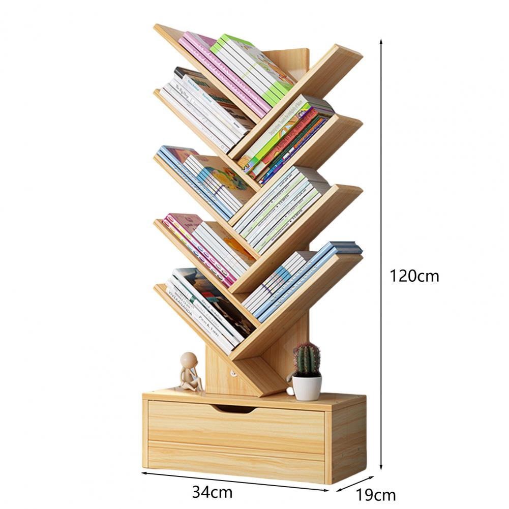 Modern Book Shelf Floor Standing BookShelf with Drawer Book Storage 8-Tier Wooden Tree Bookshelf Tree Bookcase Living Room Decor