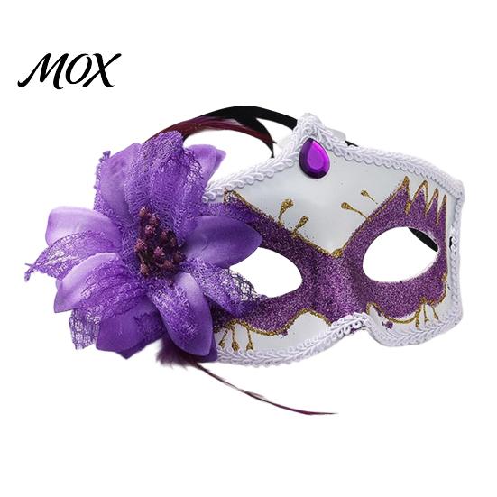 Fancy Dress Accessory Masquerade Masque for Women, Glitter Venetian Half Face with Side Floral Party Flower And Feather Halloween Costume, Mardi Gras,