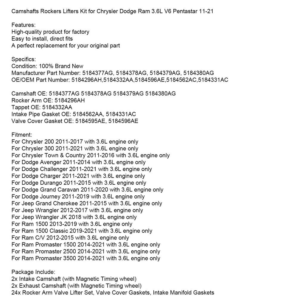 Комплект толкателей коромысел распредвалов для Chrysler Dodge Ram 3.6L V6 Pentastar 11-21