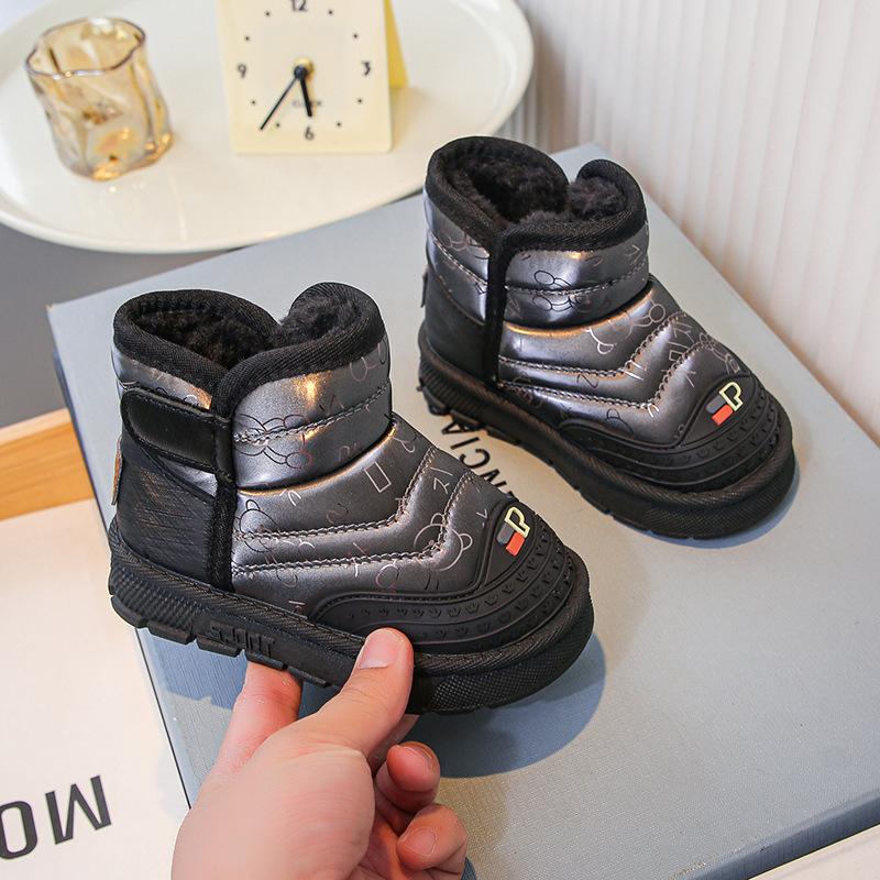 Детская обувь Модные зимние ботинки с хлопковыми вставками и рисунком из мультфильмов Теплые зимние ботинки для девочек с мягкой подошвой Теплые плюшевые кроссовки для мальчиков Botas Niña
