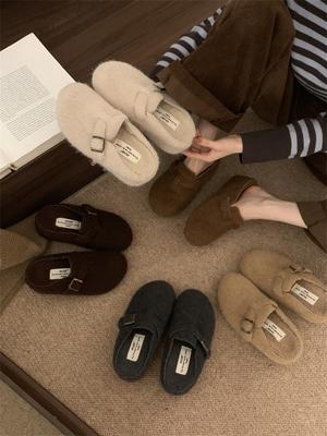 Бархатные термохлопковые женские туфли Birkenstocks на толстой подошве, новинка осени и зимы, уродливо-милые одинарные туфли, полушлепанцы с закрытым носком на одной педали