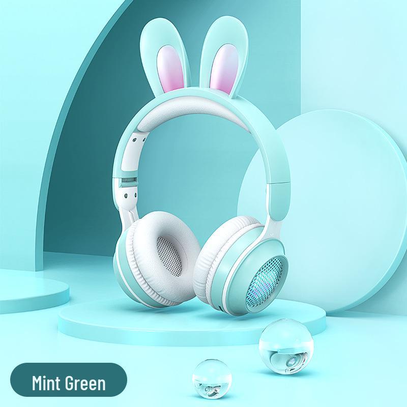 Светодиодные Bluetooth-наушники в форме сердца с длинным микрофоном и ободком с ушками кролика KE-11 для девочек