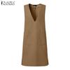 ZANZEA Женское повседневное платье-жилет из тонкой шерстяной ткани без рукавов
