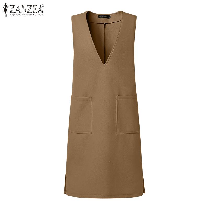 ZANZEA Женское повседневное платье-жилет из тонкой шерстяной ткани без рукавов