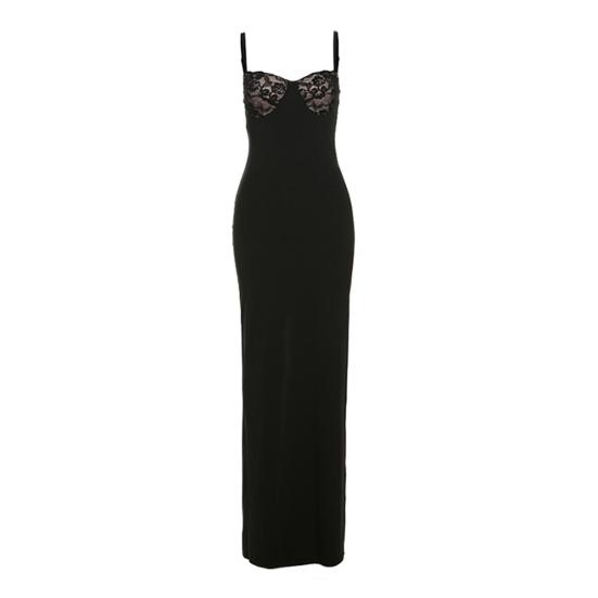 Женское облегающее платье макси на бретельках с кружевом и без рукавов, длинное платье с разрезом, сексуальное вечернее платье с глубоким вырезом для коктейльных вечеринок и ночных клубов