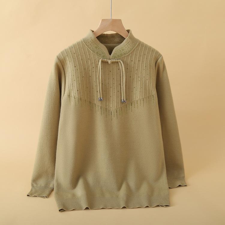 Новый стиль маминого свитера с длинными рукавами для осени и зимы, топы для женщин среднего и пожилого возраста, модная облегающая базовая рубашка