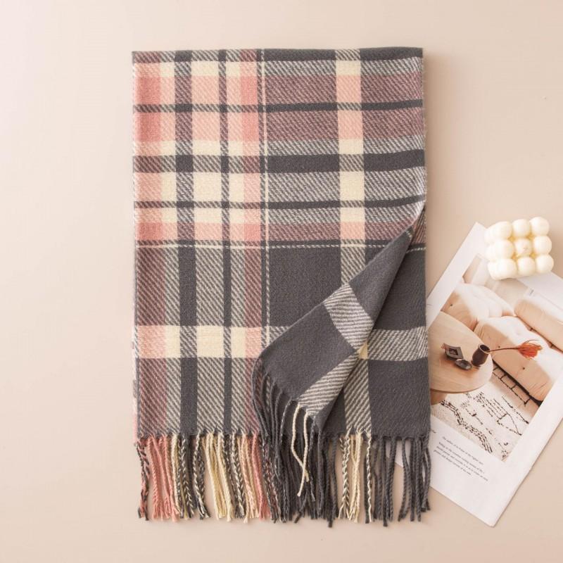 Womens Thick Wool-Feel Plaid Scarf Shawl Winter Warm Neck Wrap British Style Elegant Accessory
