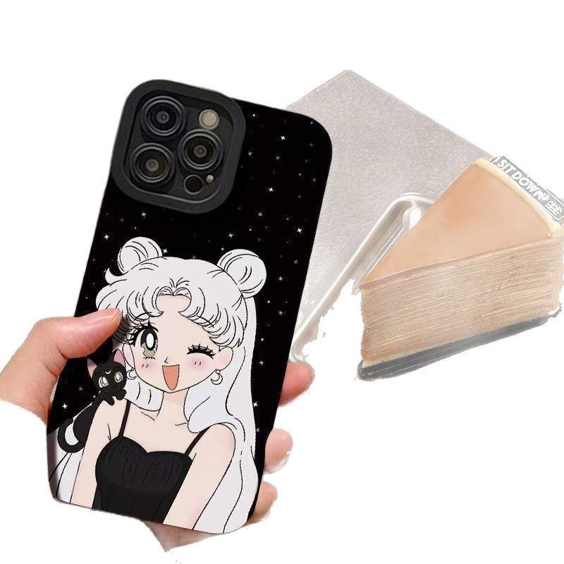 Black cat beautiful girl applies to Apple 15/16promax mobile phone case iPhone 14 pupil eyes 13 matte 12 animation