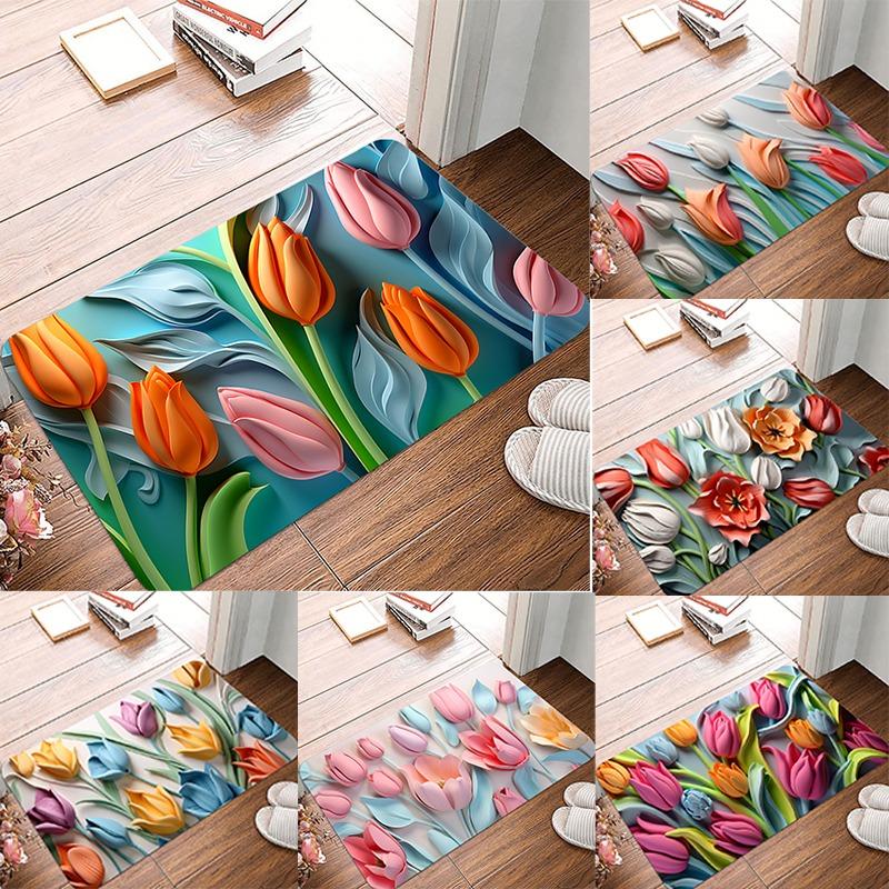 Цветные тюльпаны Диатомовая грязь Прихожая Противоскользящий Дом Улица Кухня Коврик Стираемый Коридор Ванная Комната Веранда Пол Дверной коврик Украсить