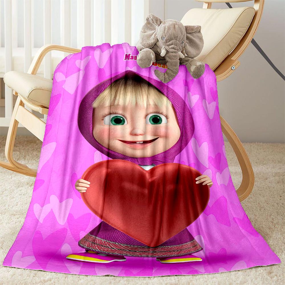 Masha Bear Blanket Soft Warm Cozy Suitable for Picnics Seaside Chair Four Seasons Multipurpose Playful Design Best Holiday Gift for Friends Family
