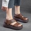 Women Sandals Thick Sole Peep Toe Platform Shoes Genuine Leather Vintage Comfortable Sandals