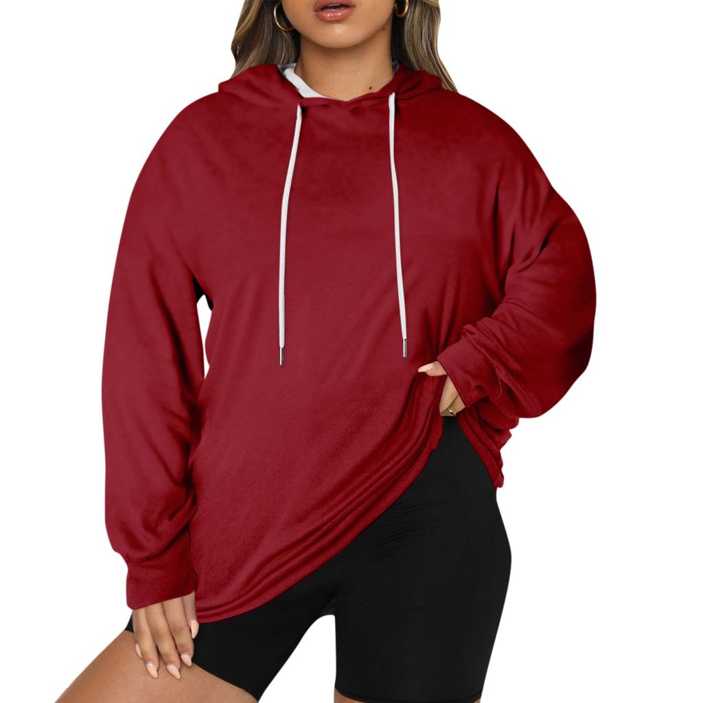 Женский пуловер больших размеров с капюшоном, однотонная толстовка с длинным рукавом и капюшоном