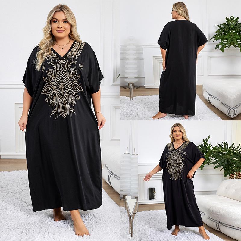 «Хлопковая юбка макси с европейской и американской вышивкой»: Женский пляжный солнцезащитный халат.