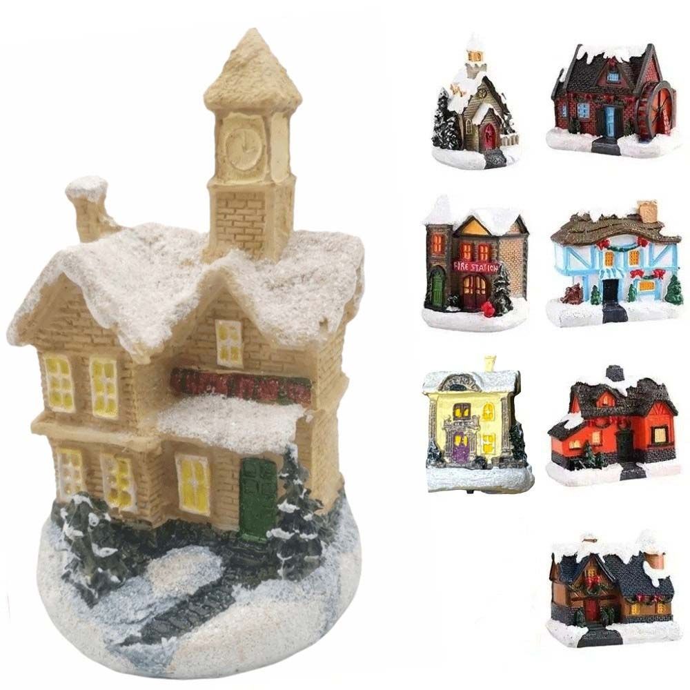 Cute LED Light Snow House Resin House Ornament Funny Christmas Glowing Small House Home Xmas Decor