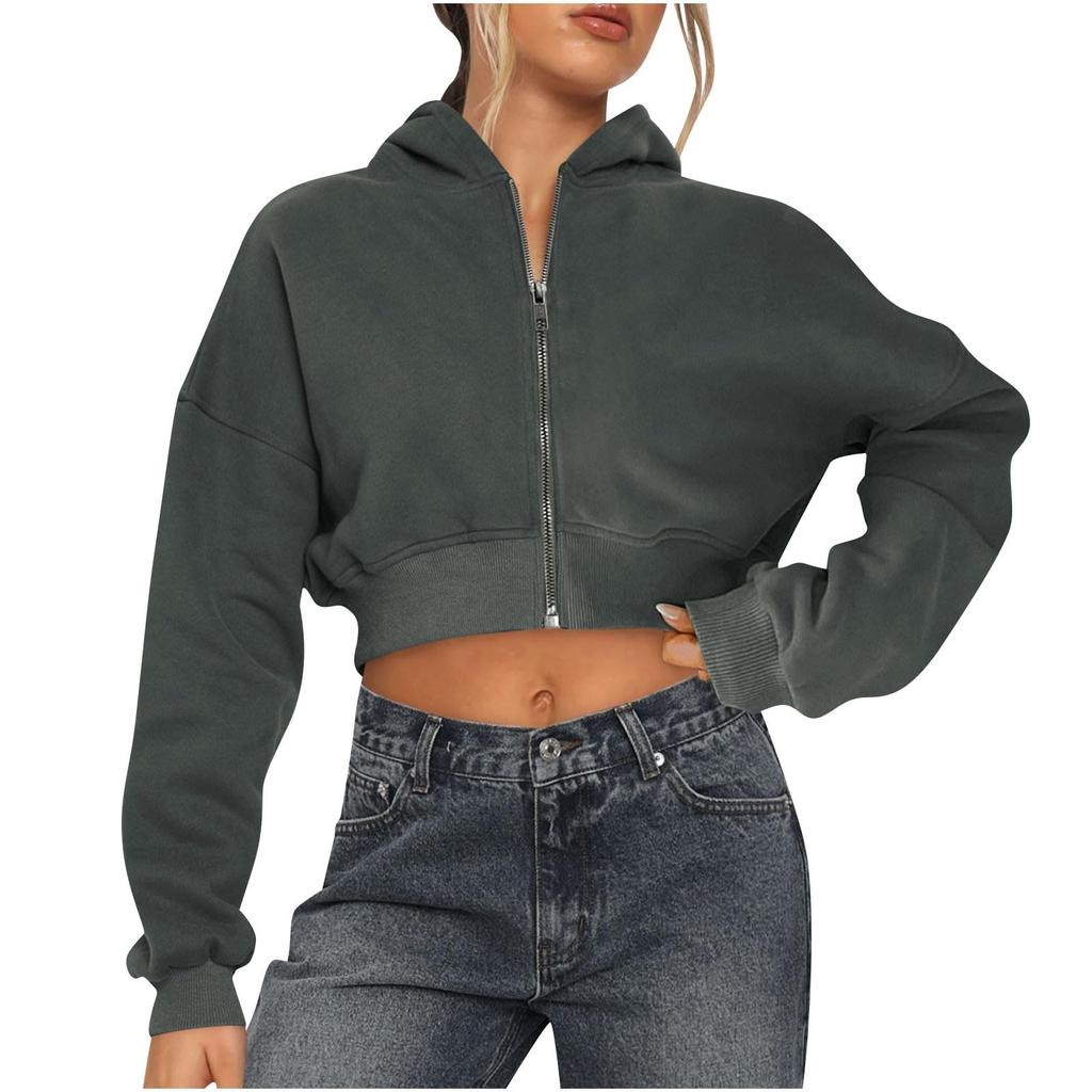 Женский свитер с застежкой-молнией на половину длины, толстовка с мятыми рукавами, короткое пальто с длинным рукавом
