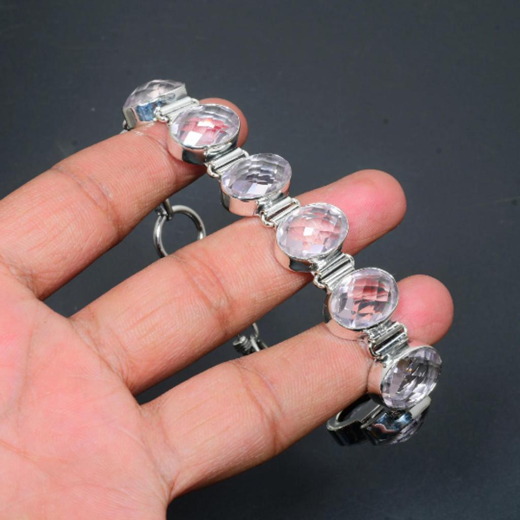 Pink Kunzite Bracelet Pink Kunzite Gemstone Handmade 925 Sterling Silver Bracelet Pink Kunzite Bracelet For Gift Kunzite Bracelet For Her