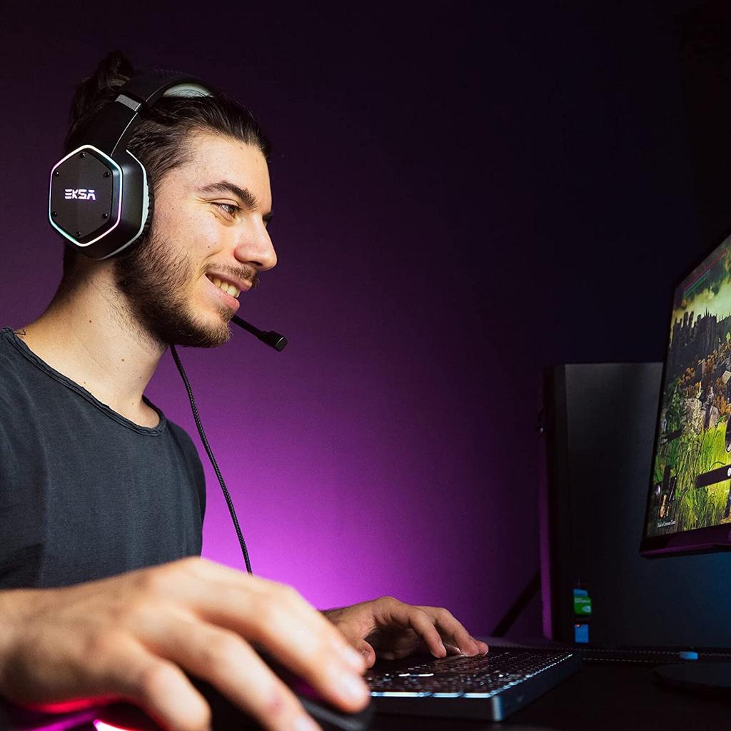 EKSA E1000 игровая гарнитура USB игровые наушники для 50 мм драйвера наушники объемного звучания Plug Play однонаправленный микрофон шумоподавление высокая