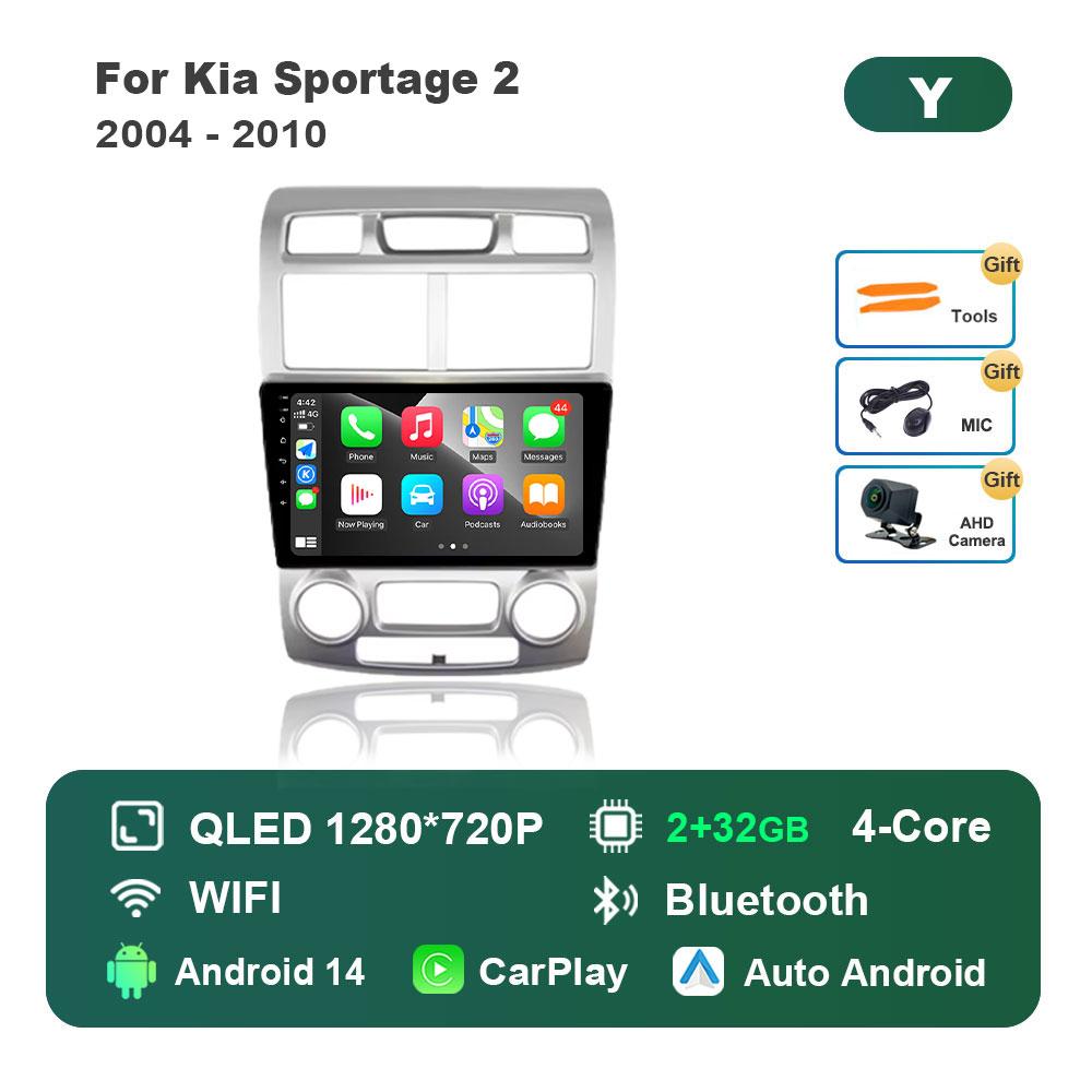 Bluetooth DSP Stereo Car Video Multimedia player for Kia Sportage 2 2004 - 2010 WiFi Android 14 System 4G GPS Touch Screen