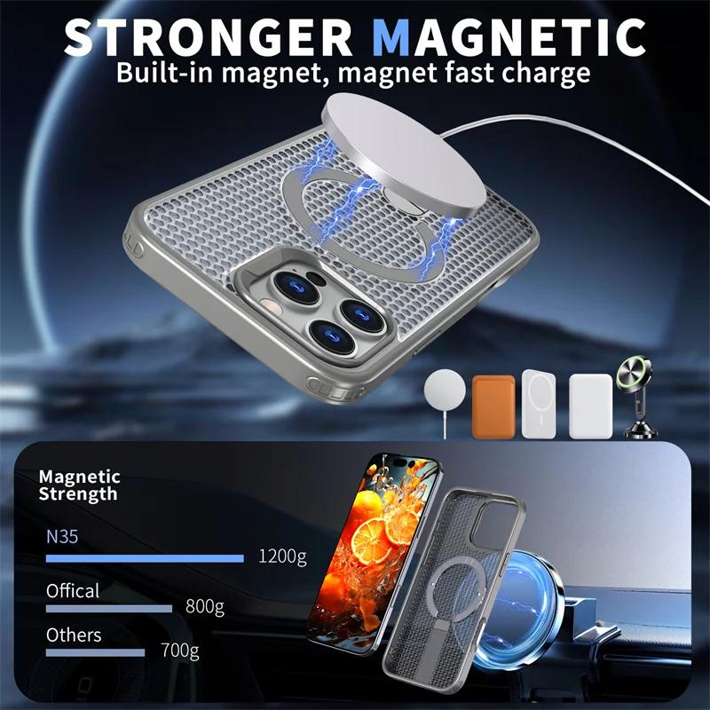 New Cooling Heat Dissipation For Magsafe Magnetic Case For iPhone 16 15 14 13 12 Pro Max Plus 16E Shockproof Hide Bracket Cover