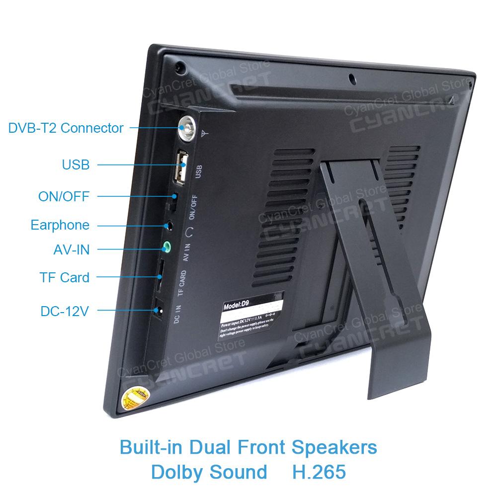 LEADSTAR D9-1 Portable TV DVB-T2 ATSC ISDB-T tdt DTT 9 inch Digital and Analog Television mini small Car TV Support H.265 AC3