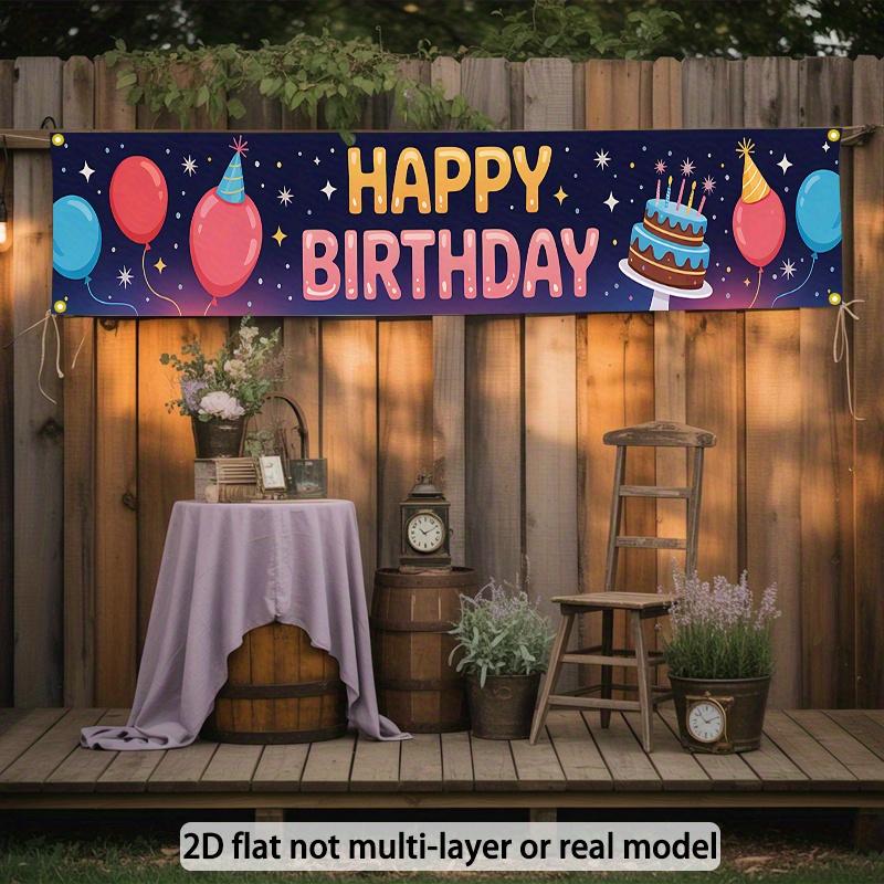 Happy Birthday Balloon Banner, Flat Balloon Letters Design, Polyester Outdoor Garden Fence Yard Seasonal Decoration