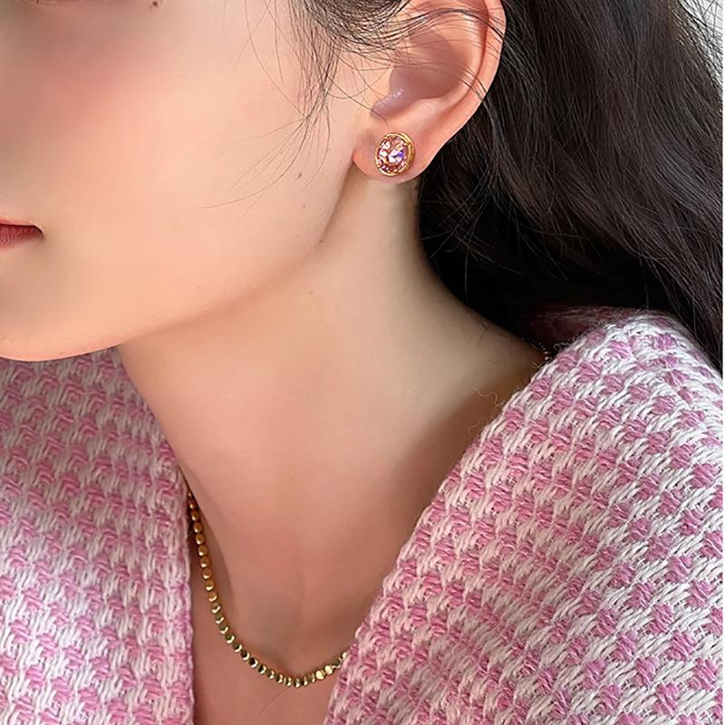 Серьги-пусеты с цирконом в форме круглого конуса, легкая роскошь, высококлассный темперамент, женская мода, маленькие и изысканные серьги