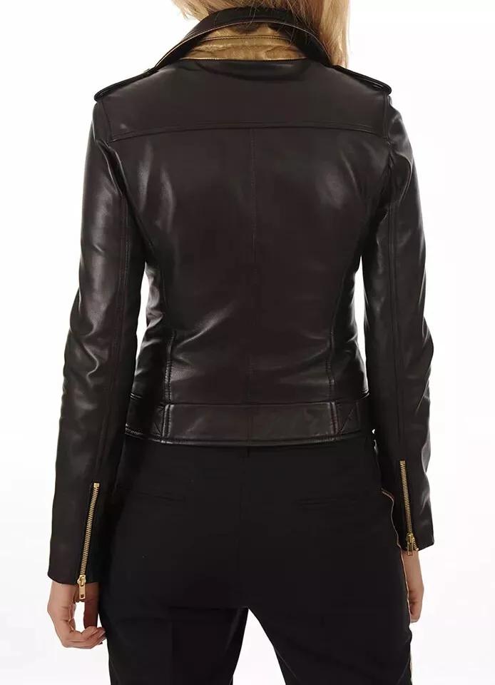 AL KHALID Мотоциклетная куртка черная женская байкерская стильная из натуральной мягкой овчины