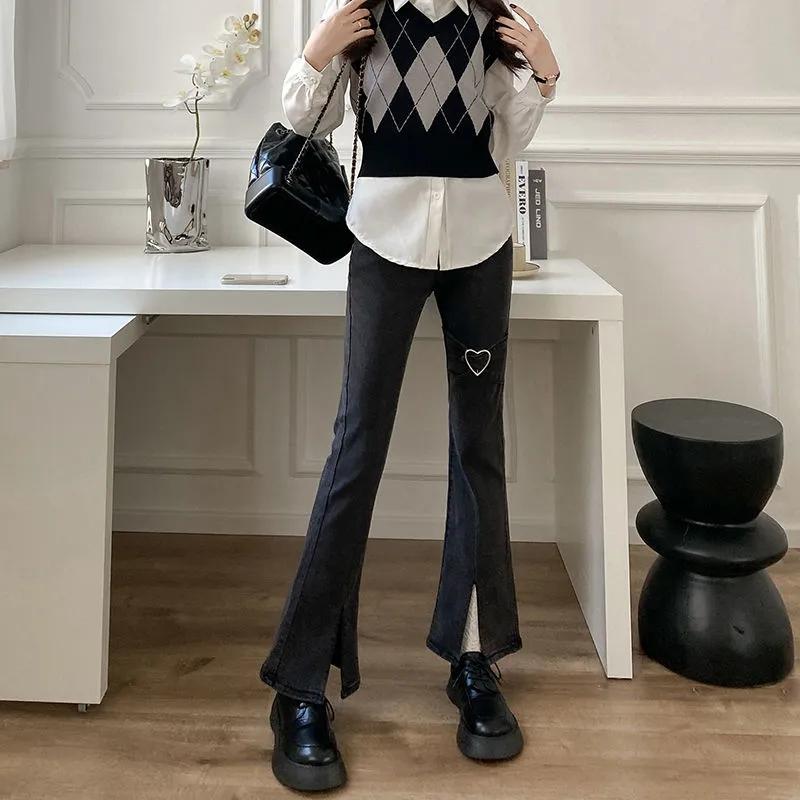 Джинсы для женщин, винтажные серые джинсовые брюки-клеш, уличная одежда, тонкие брюки для мам с высокой талией, брюки Harajuku Y2k