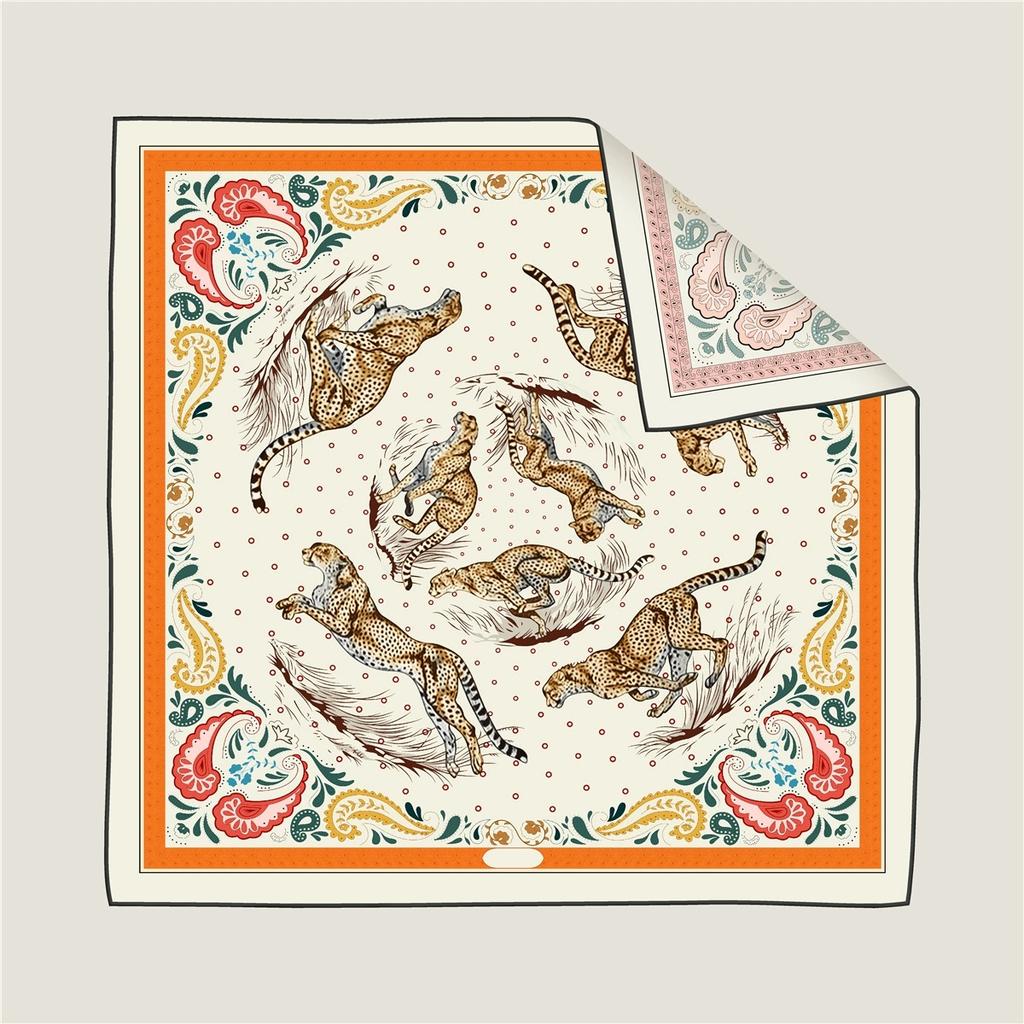 New 90*90cm Double-side Twill Silk Printed Square Scarf Women Two Sides Different Colors Foulard Hijabs