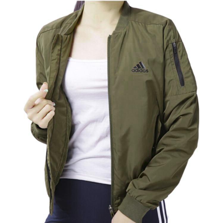adidas Теплая повседневная бейсбольная куртка с круглым вырезом и длинным рукавом, женские куртки зеленого цвета BP6958-1