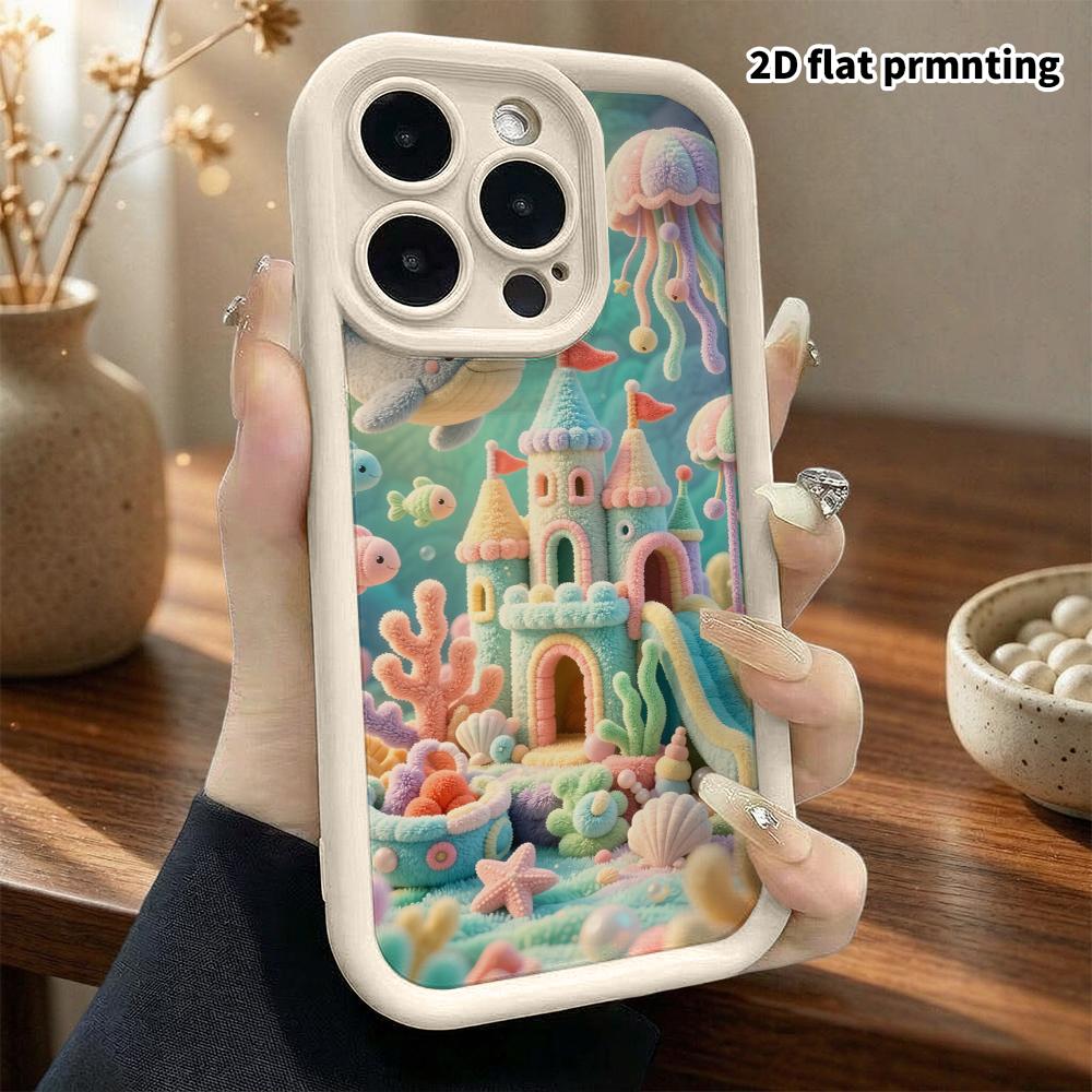 Phone Case: 2D flat, fits iPhone 18, 17, 16, 15, 14, 13, 12Pro protective case, Underwater Castle, perfect Christmas and Halloween holiday gift
