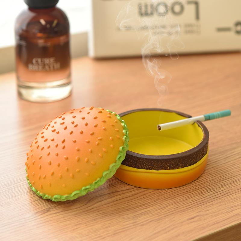 Cute and Creative Hamburger Ashtray with Lid for Home Use Living Room Bedroom Anti Fly Office Desktop Decoration Ashtray